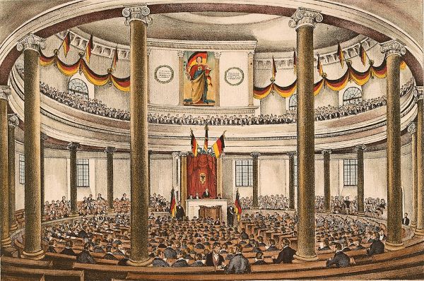 Die Nationalversammlung tagte seit dem 18. Mai 1848 in der Frankfurter Paulskirche.