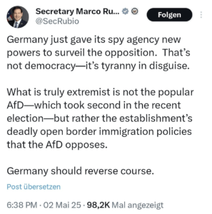 Tweet von US-Außenminister Rubio