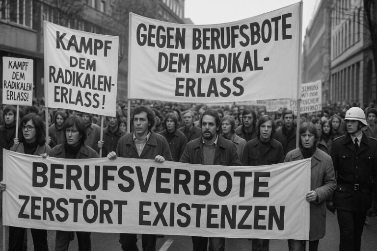 Protest gegen den Radikalenerlass 1972 – Demonstration gegen politische Verfolgung und Berufsverbote in der BRD