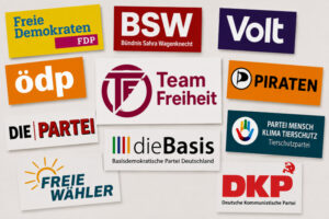 Logos von Parteien, die von der 5-Prozent-Hürde betroffen sind