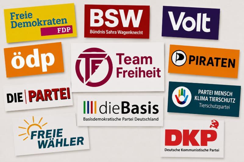 Logos von Parteien, die von der 5-Prozent-Hürde betroffen sind