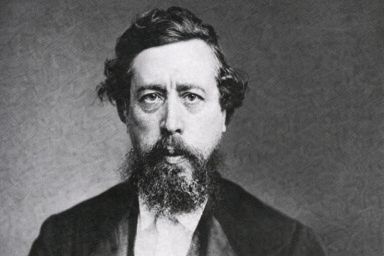Politische Verfolgung in Deutschland 41 Wilhelm Liebknecht, Porträt im Hochformat, schwarz-weiß, mit Vollbart und Anzug in den 1870er Jahren