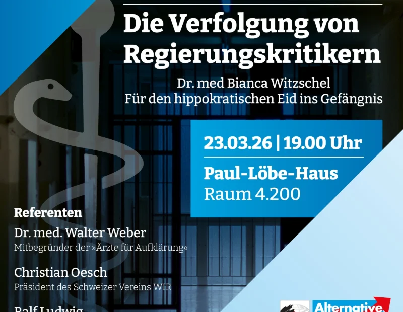 Flyer for the AfD event ‘The Persecution of Government Critics’