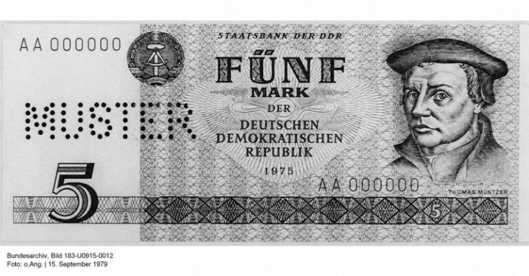 5-Mark-Schein der DDR mit dem Bildnis Thomas Müntzers