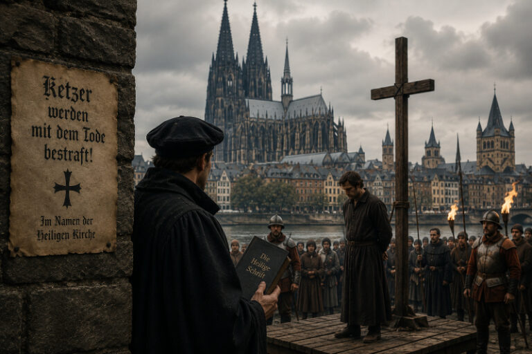 Politische Verfolgung in Deutschland 61 Verfolgung von Protestanten in Köln während der Reformation mit Hinrichtungsstätte vor dem Kölner Dom