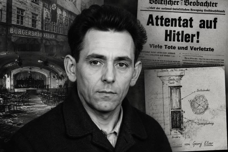 Georg Elser als Symbol des deutschen Widerstands gegen den Nationalsozialismus und des Attentats auf Adolf Hitler im Jahr 1939.