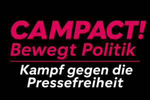 Campact-Logo mit Schriftzug "Gegen die Pressefreiheit"