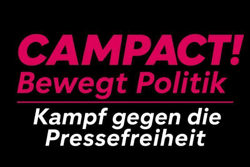 Campact-Logo mit Schriftzug "Gegen die Pressefreiheit"