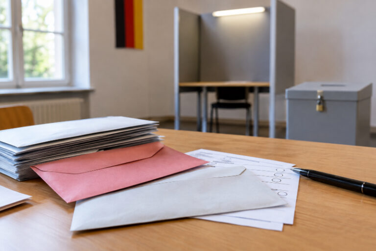 Briefwahl-Unterlagen im Wahllokal (KI-generiert)