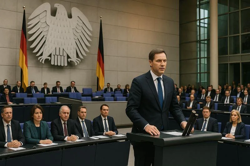 Politiker am Rednerpult des deutschen Bundestags, der wegen § 188 StGB nicht beleidigt werden darf.