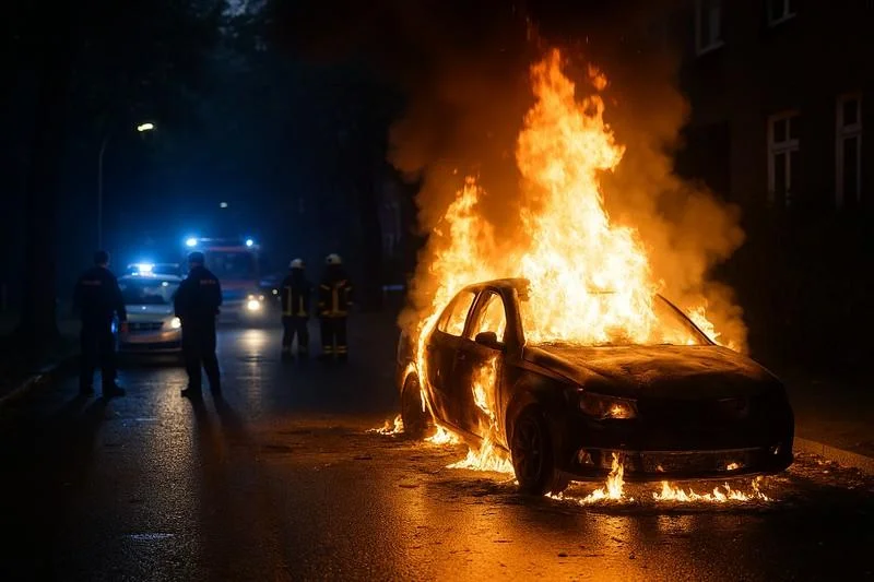 Brandanschlag auf Fahrzeug von AfD-Politiker Bernd Baumann in Hamburg 1 Brandanschlag auf das Auto von AfD Politiker Bernd Baumann – ausgebranntes Fahrzeug in Hamburg, Einsatzkräfte vor Ort