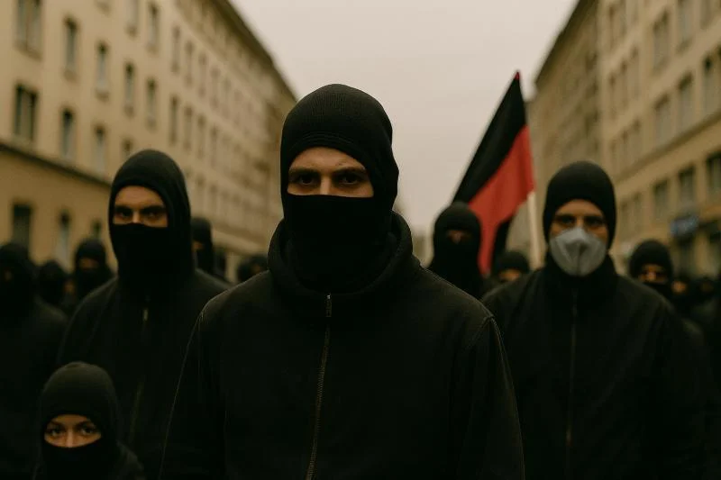 Violence Escalates in Gießen – Left-Wing Extremists Attempt to Prevent AfD Youth Founding Through Acts of Terror 1 Vermummte Teilnehmer einer linksradikalen Demonstration in Gießen