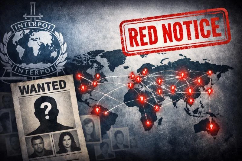 Interpol Red Notices als Waffe: Der missbrauchte Arm des Gesetzes 1 Interpol Red Notice – internationale Fahndung, Weltkarte mit roten Markierungen.