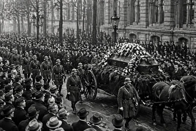 Politische Morde und Verfolgung in der Weimarer Republik: Die wehrlose Demokratie im Ausnahmezustand 1 Politische Morde: Trauerzug mit Sarg und Soldaten bei einer staatlichen Beerdigung in der Weimarer Republik, umgeben von großer Menschenmenge
