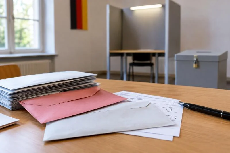 Briefwahl-Unterlagen im Wahllokal (KI-generiert)